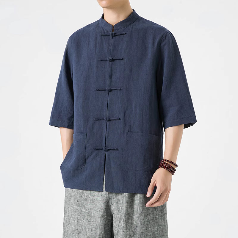 Mandarin Collar Linen Shirt