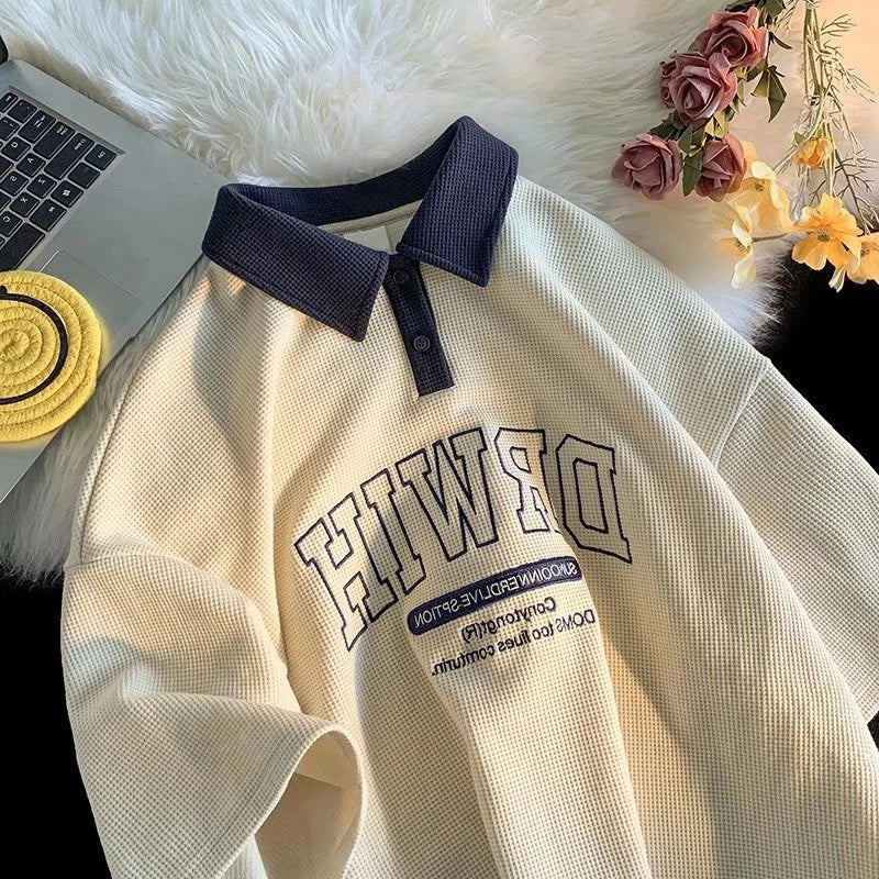 Collegiate Waffle Knit Contrast Collar Polo