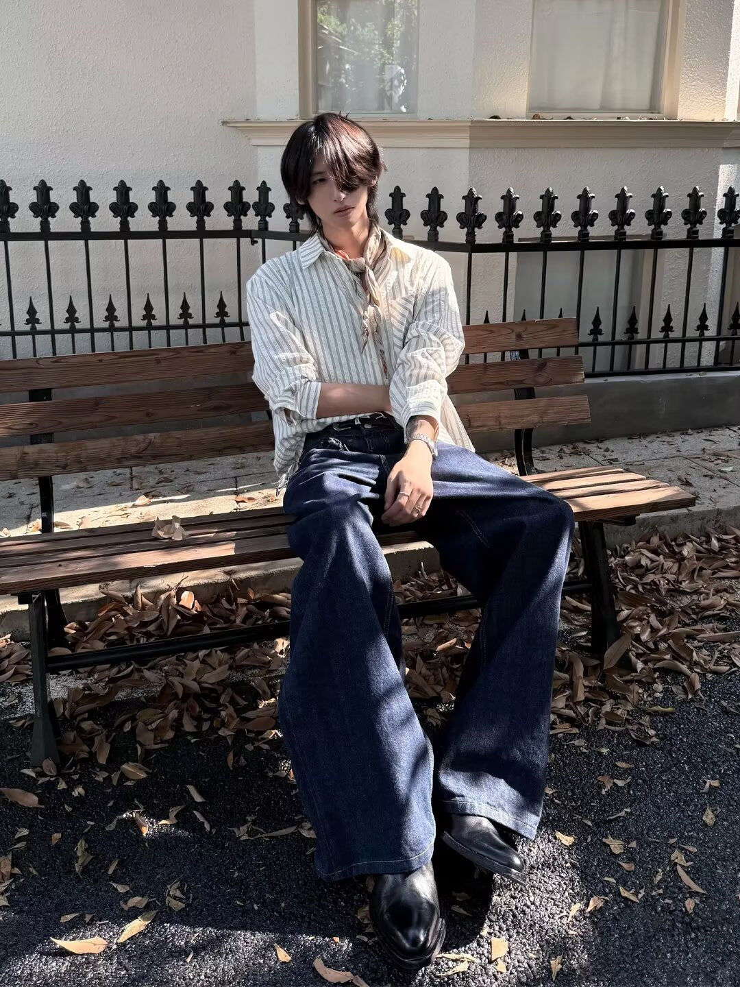 Textured Oversized Striped Button-Down Shirt