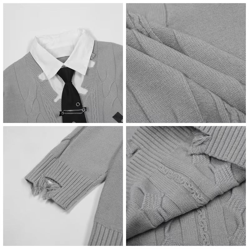 Edgy Distressed Tie Sweater