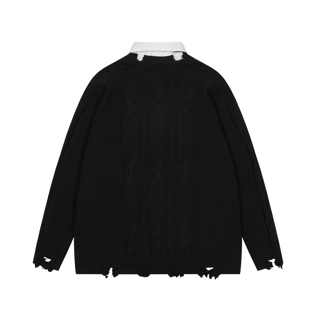Edgy Distressed Tie Sweater