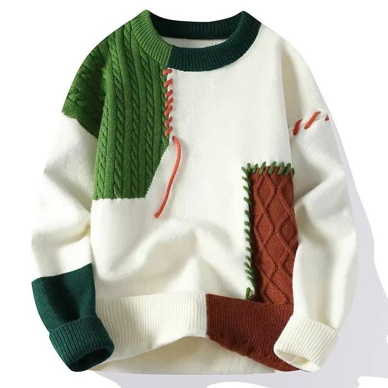 Patchwork Contrast Knit Sweater
